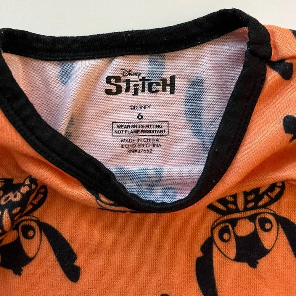 Disney Stitch Skeleton Halloween Black & Orange Long Sleeve Top Girls Size 6